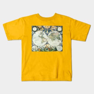 Antique World Map by Pieter Goos, 1666 Kids T-Shirt